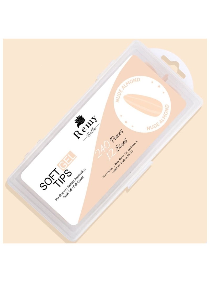 Soft Gel Nail Tip and Glue Gel Kit with Portable UV Light Lamp 240PCS 12 Sizes Short Almond (Set 1)