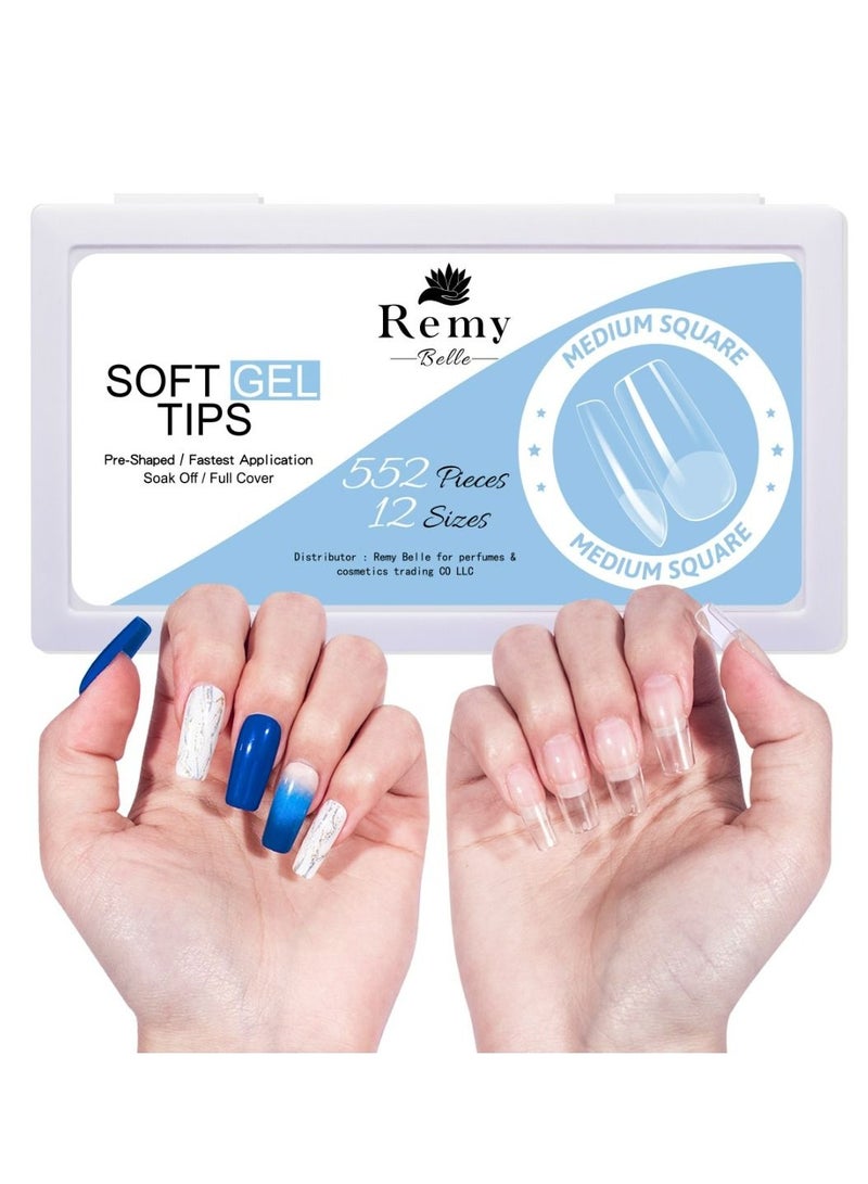 Soft Gel Nail Tips Medium Square 552 Pcs 12 Sizes