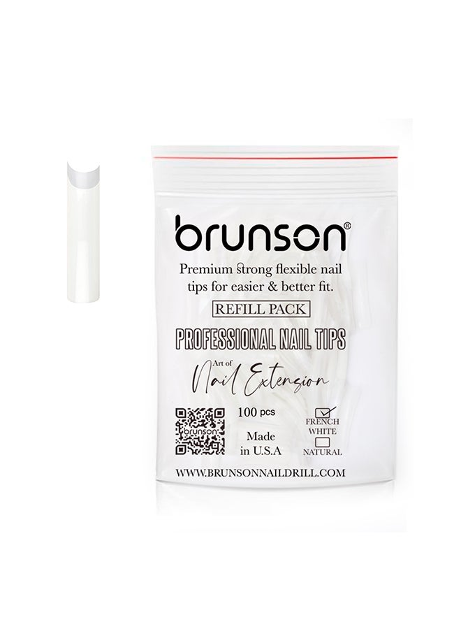 False Nail Tips False Classic French White Professional Refill Pack 100 Pieces - Size 8, CLFCN8