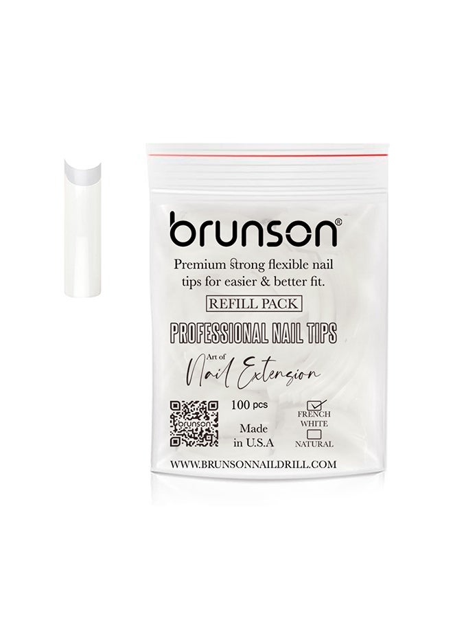 False Nail Tips False Classic French White Professional Refill Pack 100 Pieces - Size 7, CLFCN7