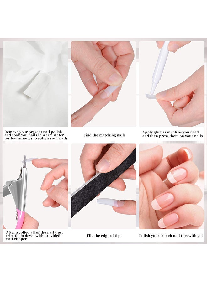 False Nail Tips False Classic French White Professional Refill Pack 100 Pieces - Size 7, CLFCN7