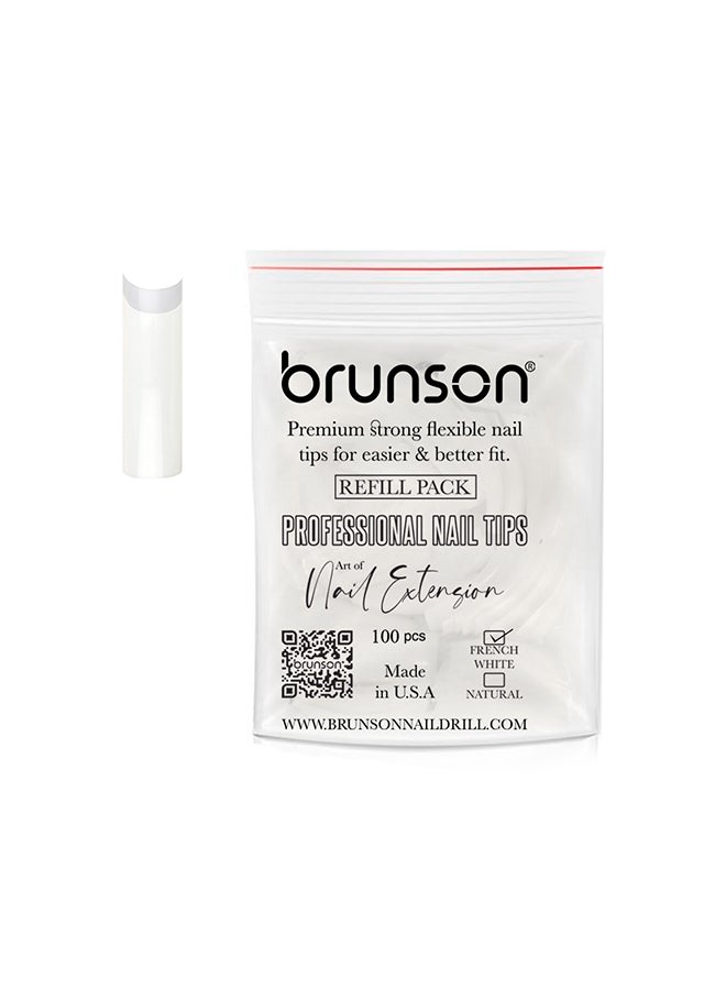 False Nail Tips False Classic French White Professional Refill Pack 100 Pieces - Size 6, CLFCN6
