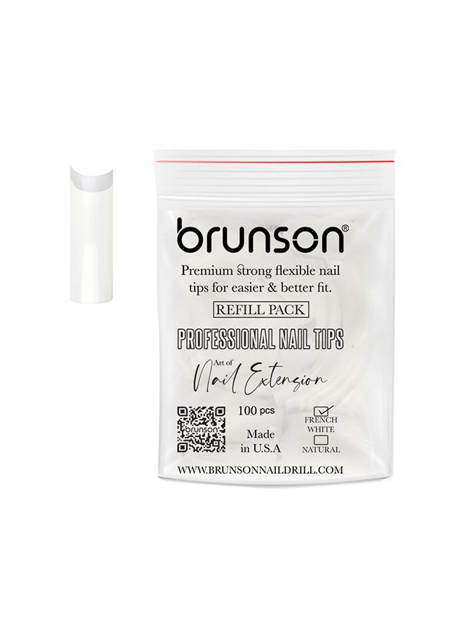 False Nail Tips False Classic French White Professional Refill Pack 100 Pieces - Size 5, CLFCN5