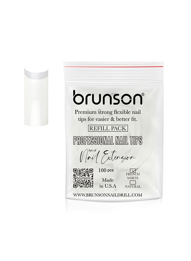 False Nail Tips False Classic French White Professional Refill Pack 100 Pieces - Size 0, CLFCN0