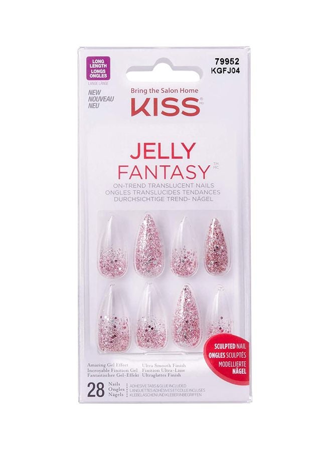 28 Pcs Gel Fantasy Jelly Nails Clear/Pink