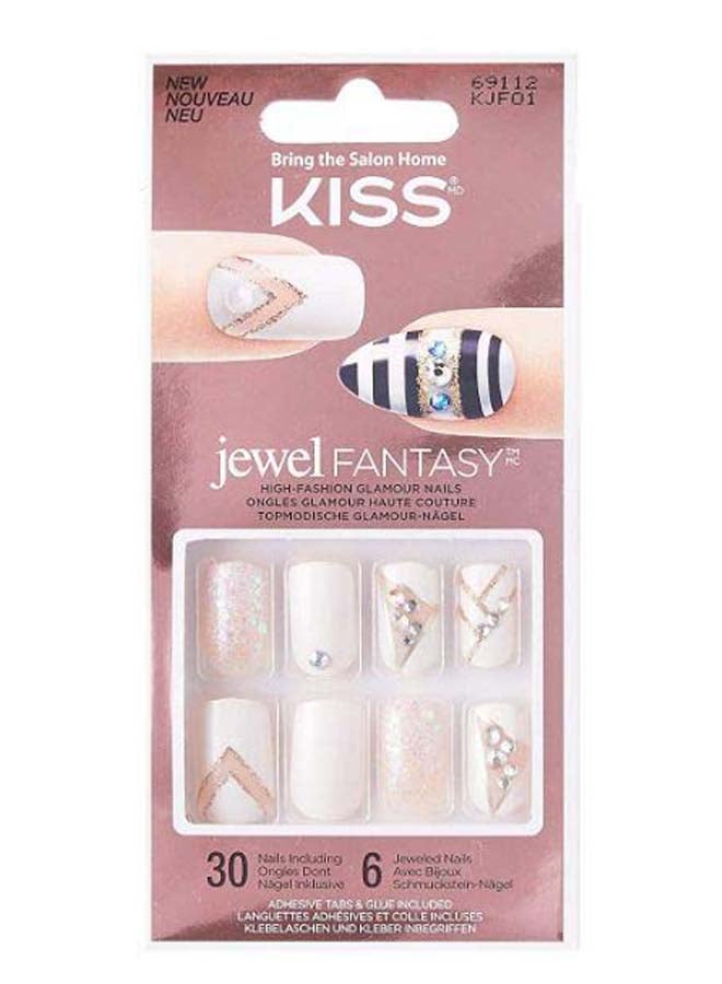 Jewel Fantasy Nails White with beige