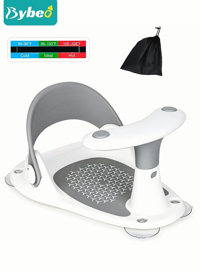 Baby Bath Seat – Infant Bathtub Portable Chair + Carry Bag – Compact and Foldable – Ultra Strong Suction Cups. Ideal Gift! (Grey)