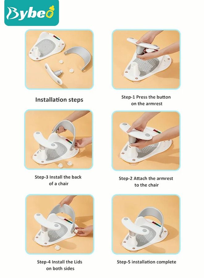 Baby Bath Seat – Infant Bathtub Portable Chair + Carry Bag – Compact and Foldable – Ultra Strong Suction Cups. Ideal Gift! (Grey)