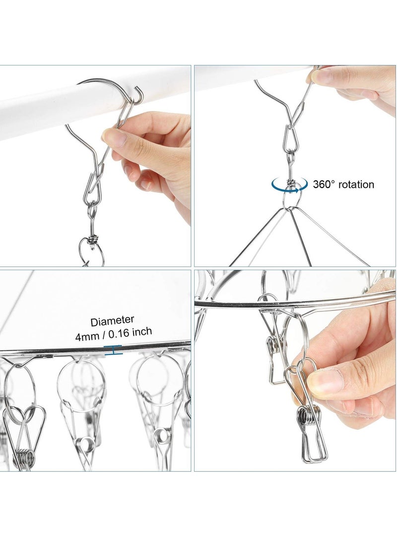 2 Pack Round Sock Dryer for Underwear Lingerie Baby Clothes and Small Laundry Items, Stainless Steel Rotatable Drying Rack with 20 Peg