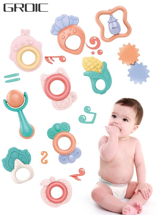 10PCS Baby Rattle Teething Toys for Babies 0-6-12 Months, Grab Spin Rattle Shaker Early Educational Infant Toys, Soothing Teether, Baby Toys 6 to 12 Months Infant Newborn Baby Gift