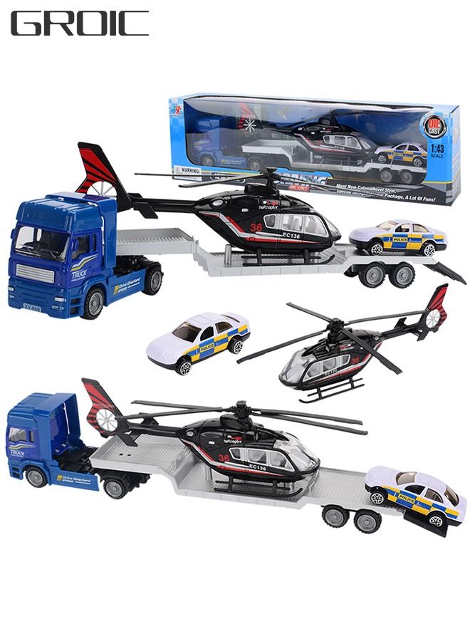 Transport Car Carrier Truck with airplane and venhicle Realistic Construction Truck and Trailer for Kids