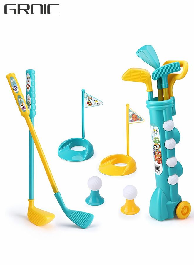Kids Golf Clubs Set, Toddler Golf Toy, Early Educational Outdoors Exercise Toy for Kid with 1 Golf Cart, 3 Golf Clubs, 2 Practice Holes, 2 Golf Tees, 2 Golf Flag, 4 Balls