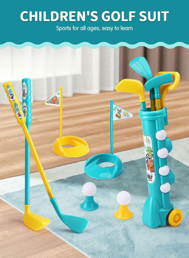 Kids Golf Clubs Set, Toddler Golf Toy, Early Educational Outdoors Exercise Toy for Kid with 1 Golf Cart, 3 Golf Clubs, 2 Practice Holes, 2 Golf Tees, 2 Golf Flag, 4 Balls