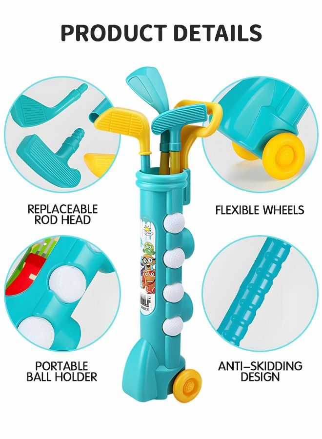 Kids Golf Clubs Set, Toddler Golf Toy, Early Educational Outdoors Exercise Toy for Kid with 1 Golf Cart, 3 Golf Clubs, 2 Practice Holes, 2 Golf Tees, 2 Golf Flag, 4 Balls