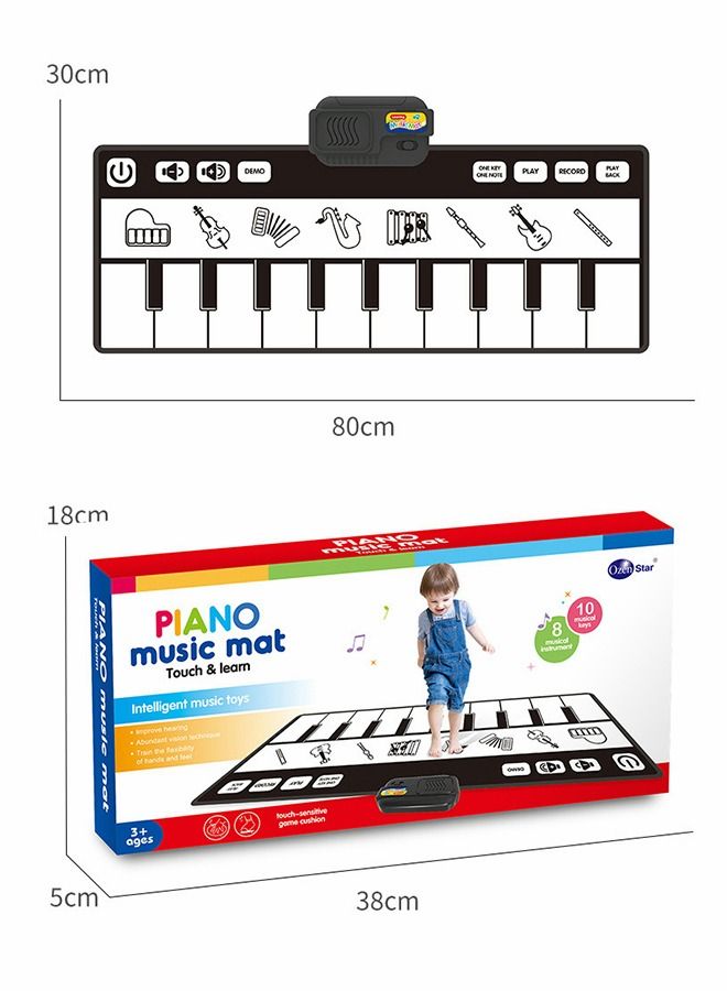 Kids Musical Mats with Music Sounds with 10 Keys, Musical Toys Toddler Music Piano Keyboard Dance Mat Carpet Touch Playmat Birthday Gift Toys for Baby Girls Boys