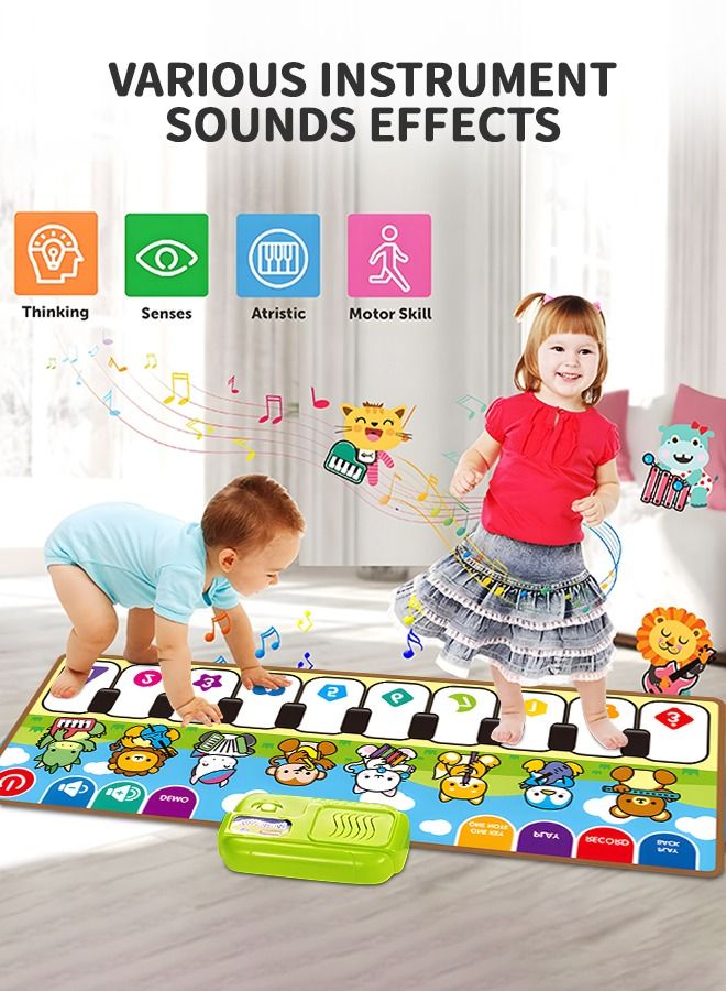 Kids Musical Mats with Music Sounds with 10 Keys, Musical Toys Toddler Music Piano Keyboard Dance Mat Carpet Touch Playmat Birthday Gift Toys for Baby Girls Boys