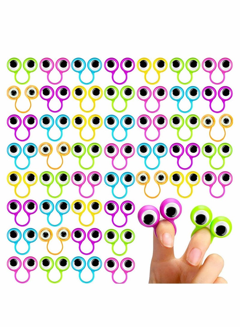 64 Pieces Eye Finger Puppets, Googly Eye on Ring Wiggly Eyeball Finger Puppet Rings, Classroom Exchange and Prize Supplies Party Favor Toys for Kids, Funny Novelty Eyeball Ring (6 Colors)
