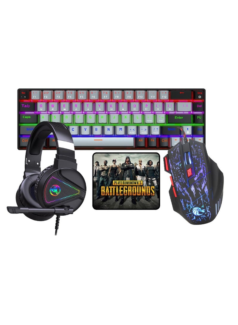 4-in-1 Gaming Keyboard Mouse Combo 68 Keys Rainbow Backlit Mechanical Keyboard RGB Backlit 5500 DPI Lightweight Gaming Mouse 3.5mm Gaming Stereo Headset For Pc Laptop Computer