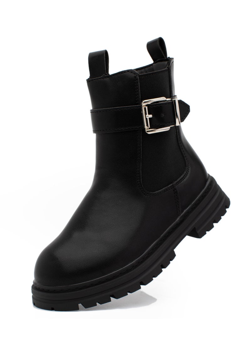 Lucky Kids Girls Synthetic Winter Ankle Boots With Side Zipper And A Side Buckle For Kids/Adults