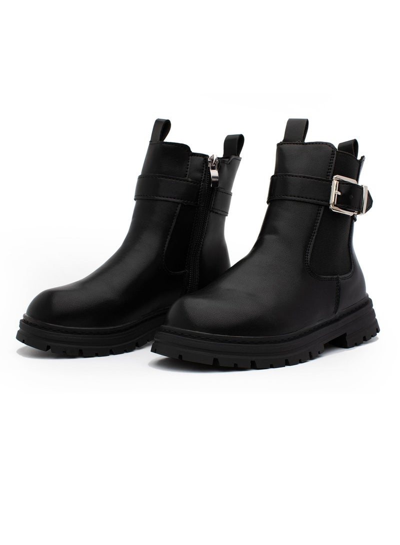 Lucky Kids Girls Synthetic Winter Ankle Boots With Side Zipper And A Side Buckle For Kids/Adults