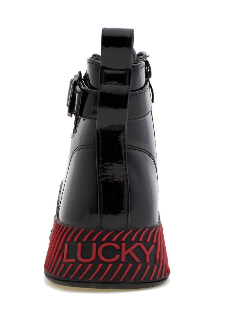 Lucky Kids Boys Waterproof Patent Leather With Classic Lace Up Side Zipper And A Side Buckle For Kids/Adults