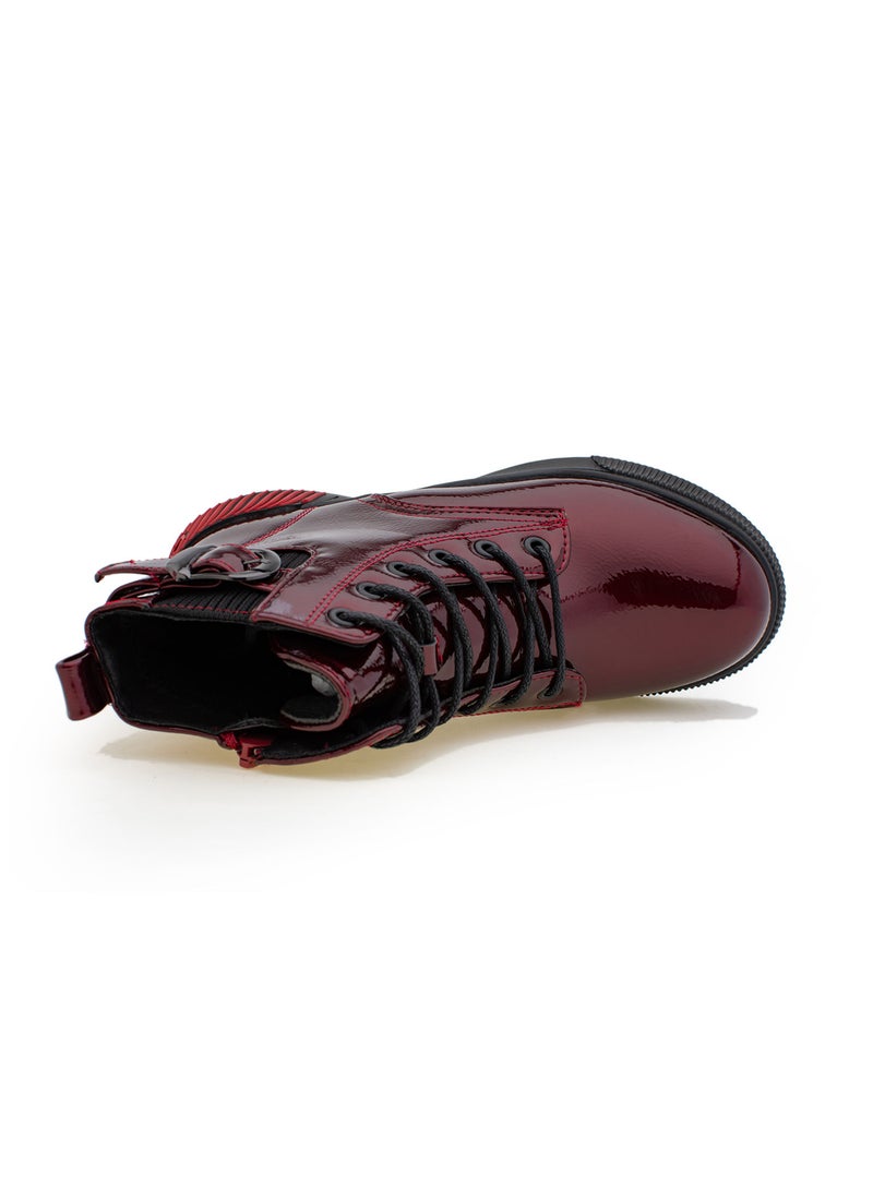Lucky Kids Boys Waterproof Patent Leather With Classic Lace Up Side Zipper And A Side Buckle For Kids/Adults