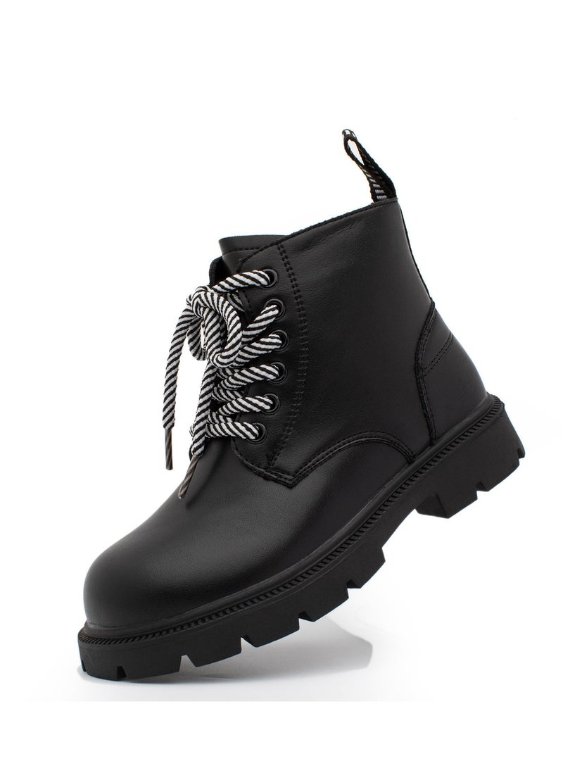 Lucky Kids Unisex Synthetic Leather Winter Ankle Boots With Classic Lace Up & Side Zipper For Little Kids
