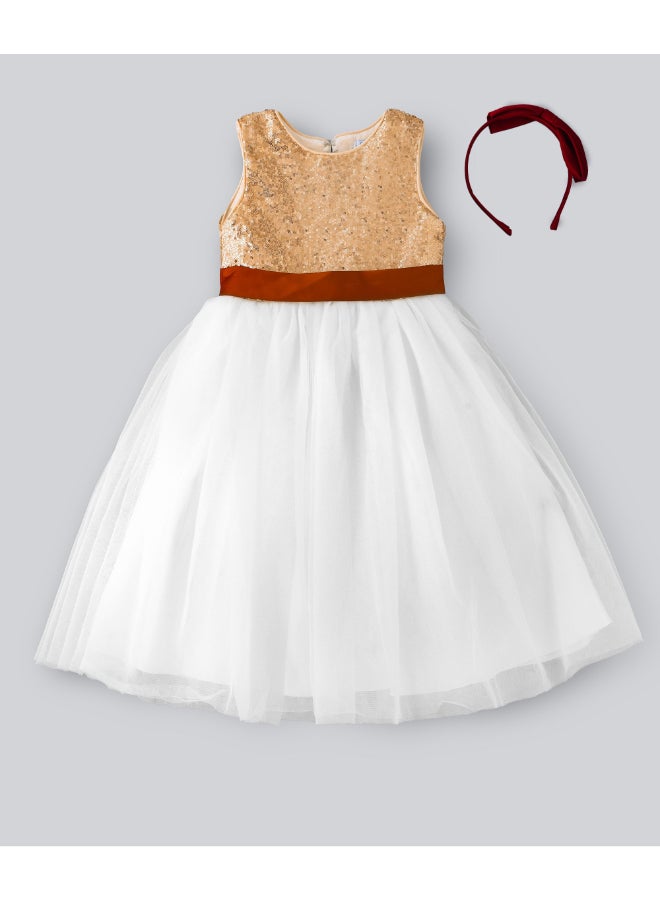 Bow Detail Princess Party Dress White/Brown