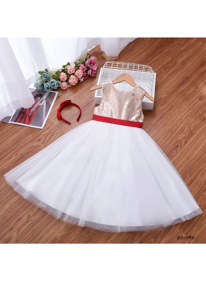 Bow Detail Princess Party Dress White/Brown