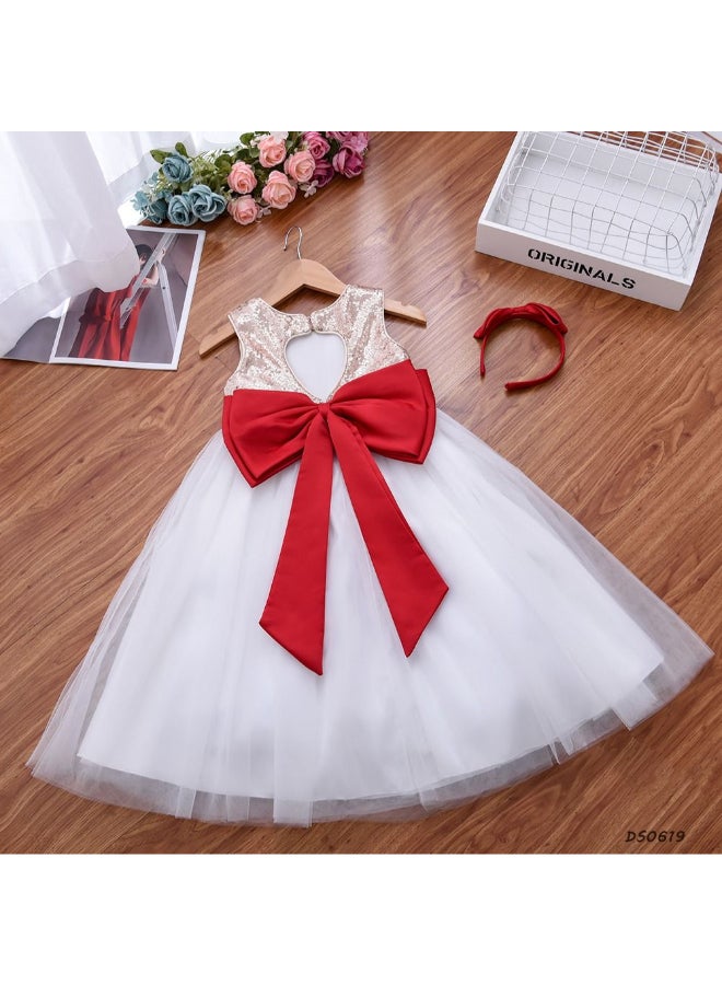 Bow Detail Princess Party Dress White/Brown