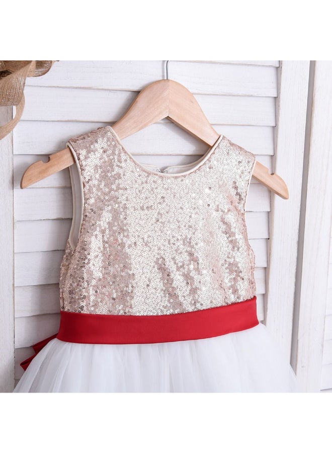 Bow Detail Princess Party Dress White/Brown