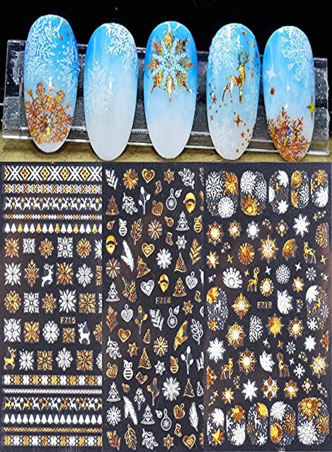 Snowflake Nail Art Stickers Decals Christmas 8 Sheets Large 3D Embossed Bronzing Nail Art Supplies Nail Art Decoration Gold White Designs Nail Art Accessories For Women And Girls  Acrylic Nail Art
