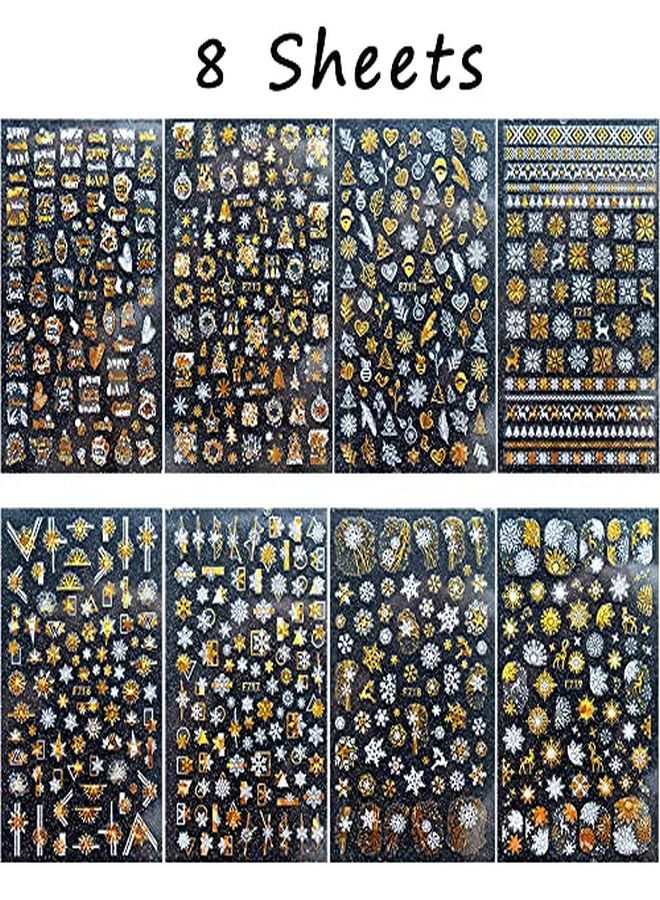 Snowflake Nail Art Stickers Decals Christmas 8 Sheets Large 3D Embossed Bronzing Nail Art Supplies Nail Art Decoration Gold White Designs Nail Art Accessories For Women And Girls  Acrylic Nail Art