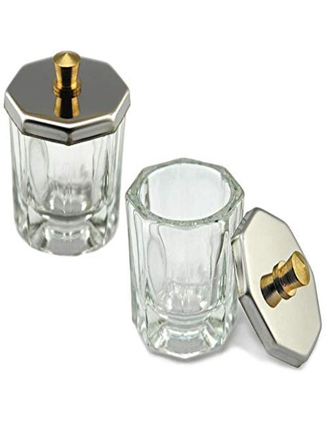 2 Pieces Mini Glass Dappen Dish With Stainless Steel Lid Nail Art Acrylic Powder Nail Art Tools Glass Cup Glass Dappen Cup