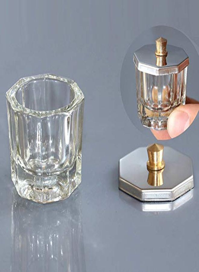 2 Pieces Mini Glass Dappen Dish With Stainless Steel Lid Nail Art Acrylic Powder Nail Art Tools Glass Cup Glass Dappen Cup