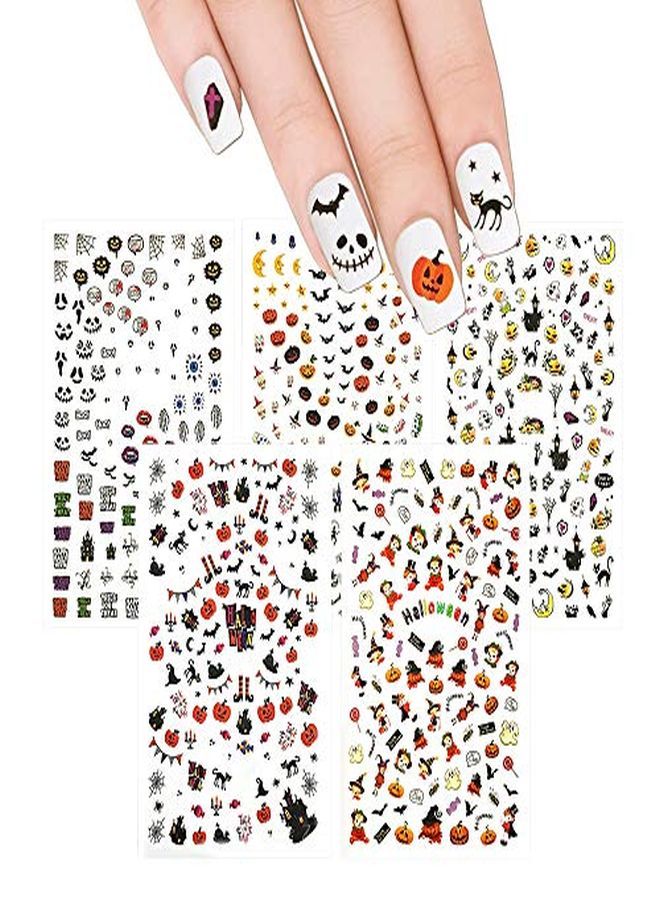 650+ Pieces Halloween Nail Stickers Decals Bundle Set Easy Manicure Decorations Fall Creepy Pumpkin Black Cats Witch Bats And More