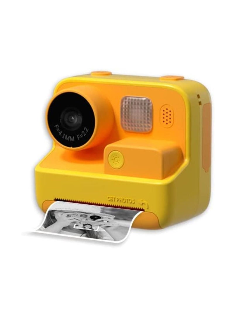 Kids Instant Print Photo Videos Digital Camera Yellow 1080P Full-HD with Color Pens Thermal Print Papers Stickers Lanyard and 32GB Micro SD Slot Not Included