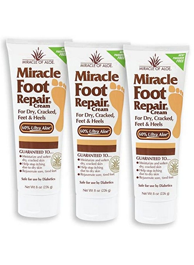 Miracle Foot Repair Cream ; 8 Ounce Tube (3) ; Fast Relief For Dry Cracked Itchy Feet And Heels ; Moisturizes ; Softens ; Restores Comfort ; Stops Nasty Odor ; Diabeticsafe