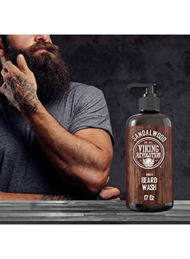 O W/Argan & Jojoba Oils - Softens & Strengthens - Sandalwood Scent - Beard Shampoo W/Beard Oil (17 Oz Shampoo)