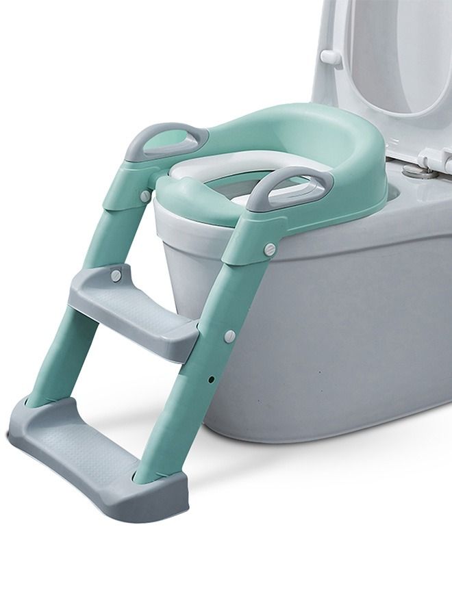 Aura Baby Potty Seat With Ladder For Western Toilets Kids Toilet Potty Training Seat For Baby With Handle Cushion Kids Potty Chair Kids Potty Seat For Baby Kids 2 To 5 Years Boys Girls Green