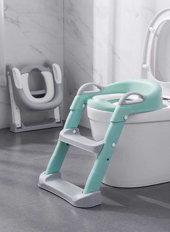 Aura Baby Potty Seat With Ladder For Western Toilets Kids Toilet Potty Training Seat For Baby With Handle Cushion Kids Potty Chair Kids Potty Seat For Baby Kids 2 To 5 Years Boys Girls Green