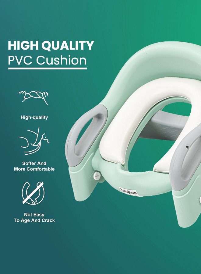 Aura Baby Potty Seat With Ladder For Western Toilets Kids Toilet Potty Training Seat For Baby With Handle Cushion Kids Potty Chair Kids Potty Seat For Baby Kids 2 To 5 Years Boys Girls Green