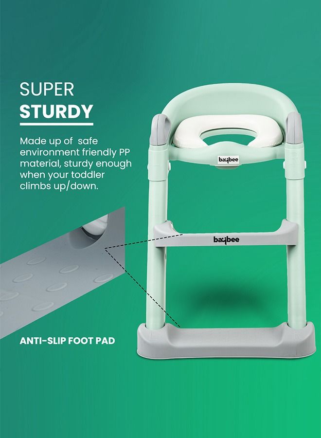 Aura Baby Potty Seat With Ladder For Western Toilets Kids Toilet Potty Training Seat For Baby With Handle Cushion Kids Potty Chair Kids Potty Seat For Baby Kids 2 To 5 Years Boys Girls Green