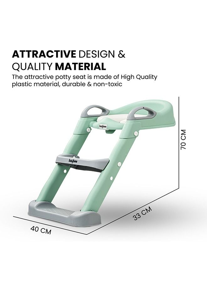 Aura Baby Potty Seat With Ladder For Western Toilets Kids Toilet Potty Training Seat For Baby With Handle Cushion Kids Potty Chair Kids Potty Seat For Baby Kids 2 To 5 Years Boys Girls Green