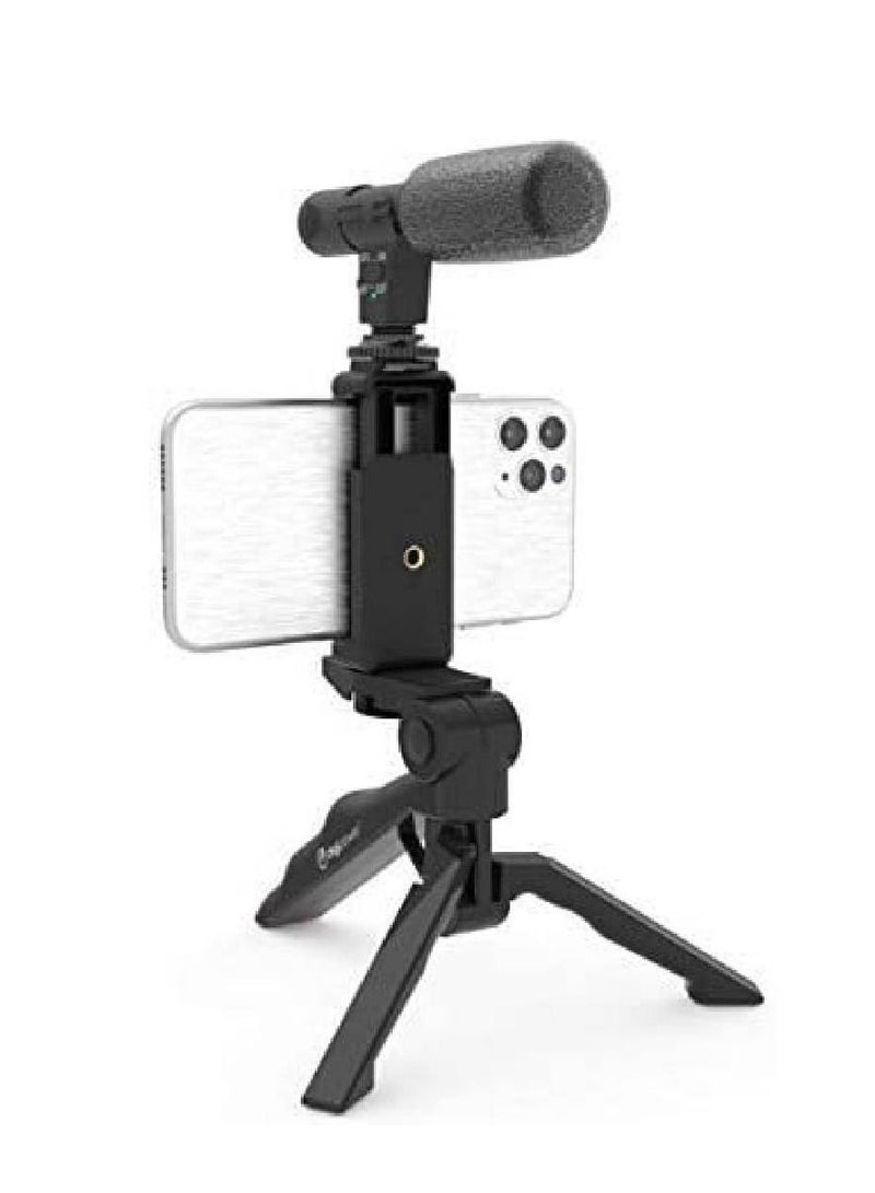 DigiPower Vlogging Mobile Phone Holder + Hand Grip/Mini Tripod Compatible With Smartphones,TikTok, Youtube, Live Streaming and Meetings