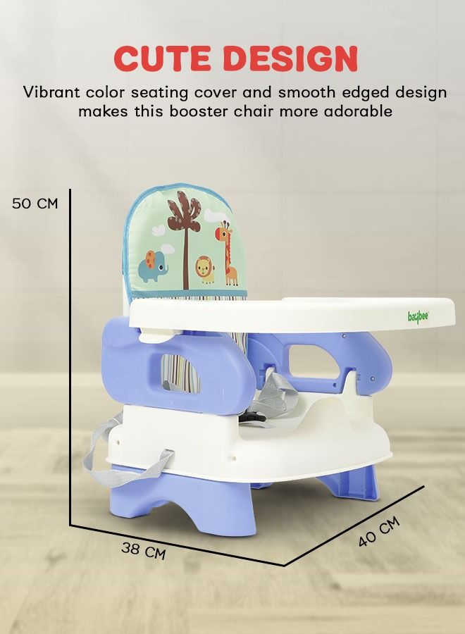 Booster Seat For Feeding Baby Food Chair With Removable Dining Tray Comfortable Folding Seat 3 Point Safety Harness For Toddlers 1 To 3 Years Blue