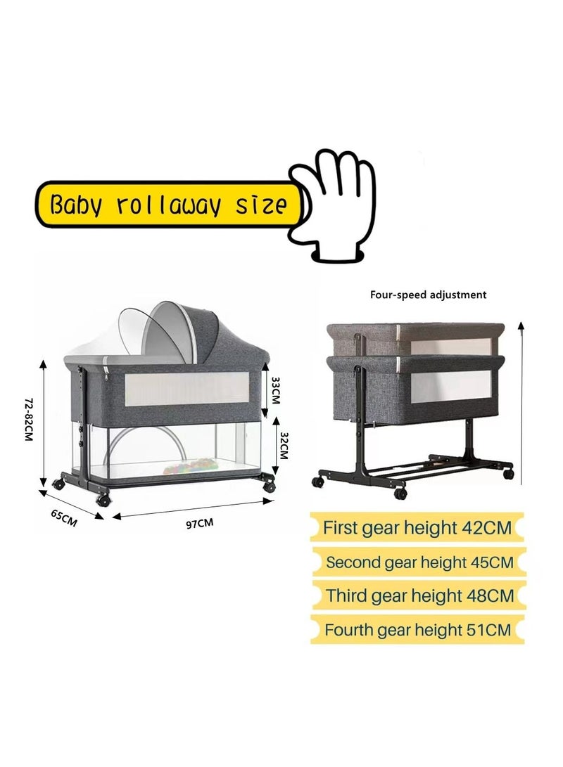 COOLBABY Crib Splice Bed, Baby Bassinet Bed With Large Storage Basket, Foldable Newborn Bedside Sleeper, Play Bed, Adjustable Height, Large Bed Can Be Spliced