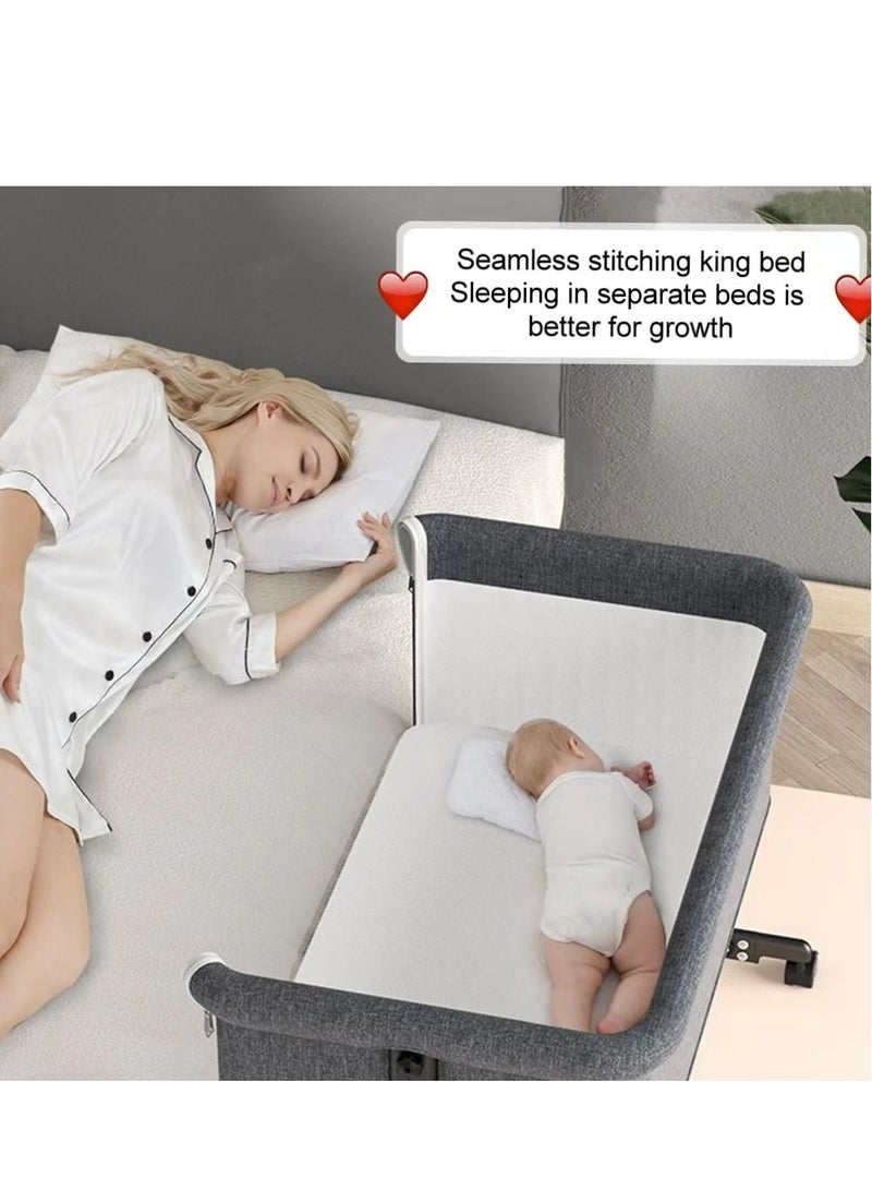COOLBABY Crib Splice Bed, Baby Bassinet Bed With Large Storage Basket, Foldable Newborn Bedside Sleeper, Play Bed, Adjustable Height, Large Bed Can Be Spliced