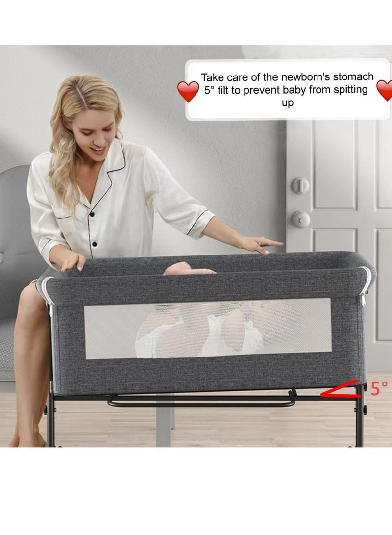 COOLBABY Crib Splice Bed, Baby Bassinet Bed With Large Storage Basket, Foldable Newborn Bedside Sleeper, Play Bed, Adjustable Height, Large Bed Can Be Spliced