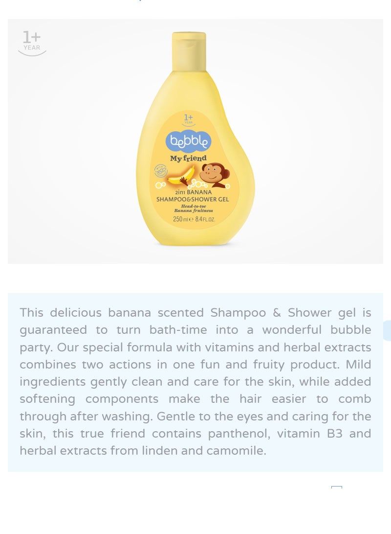 Baby Shampoo and Shower Banana Gel Head to Toe No Tear Free of Paraben Sulphate and Dyes 250ml